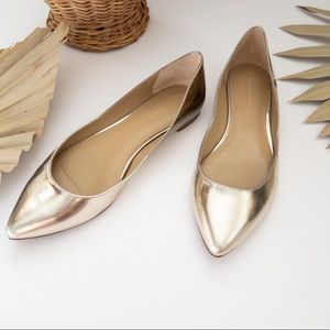 ANN TAYLOR GENUINE LEATHER GOLD METALLIC POINTED FLATS | SZ 7